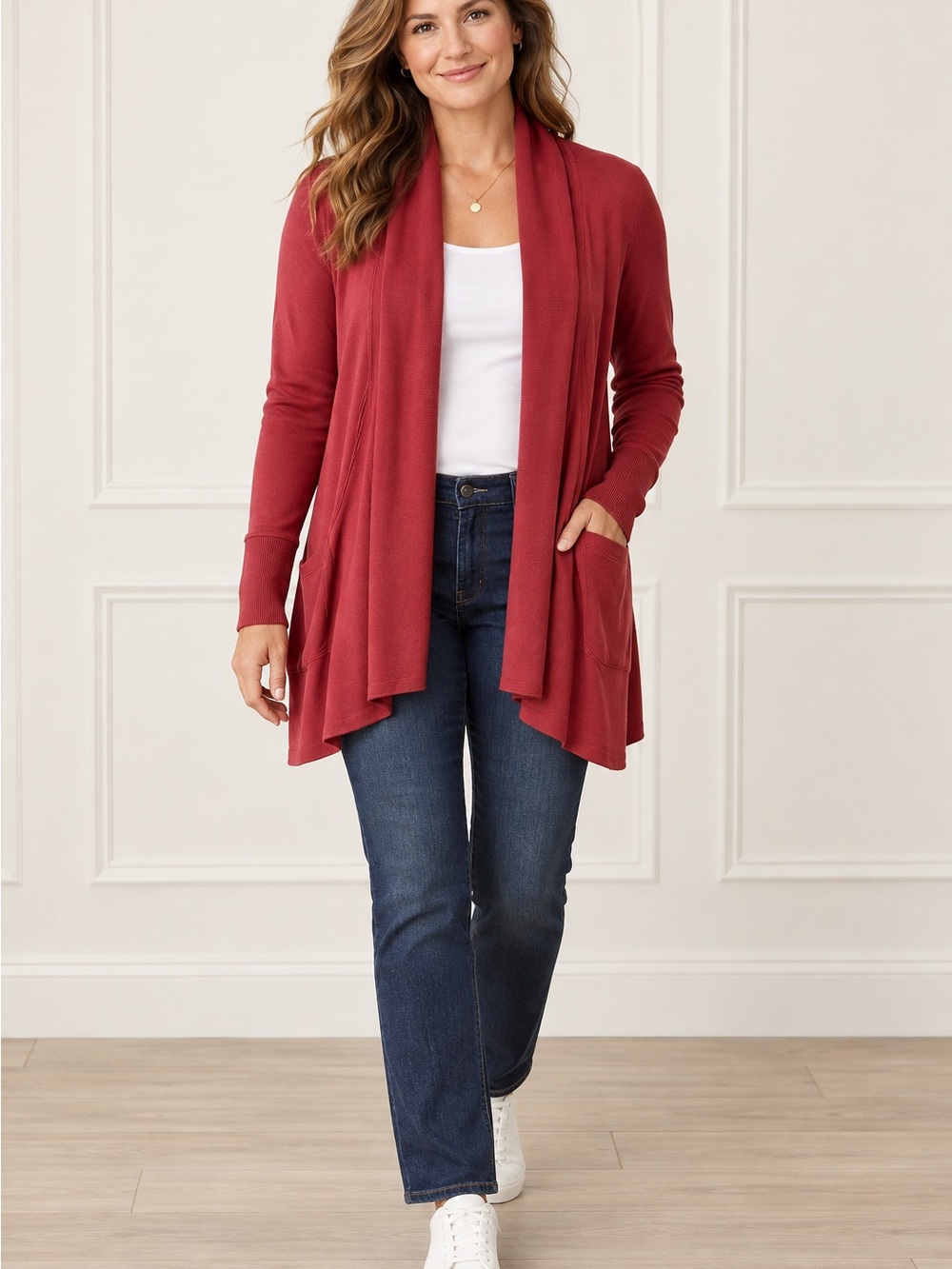 Athleta Women’s Pranayama Wrap Cardigan Women M Burgundy Red Open Front Pockets